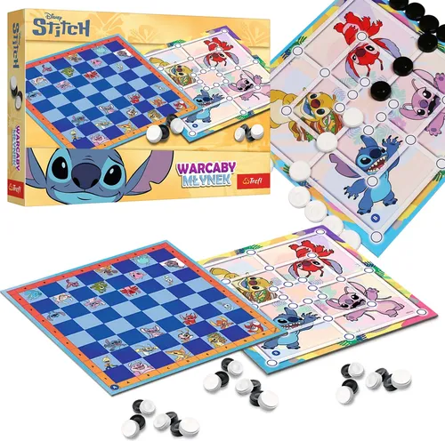 DISNEY Lilo und Stitch Brettspiel, 2in1 Familienspiel für Kinder, Dame und Mühle Trefl 6+