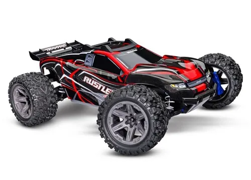TRAXXAS Rustler 4x4 RTR BL-2S - 1/10 Stadium Truck in Rot - RC-Modelle, leistungsstarker 4x4 Antrieb für höchste Geschwindigkeit und Agilität, bereit zum Fahren (RTR) ohne Akku/Lader.