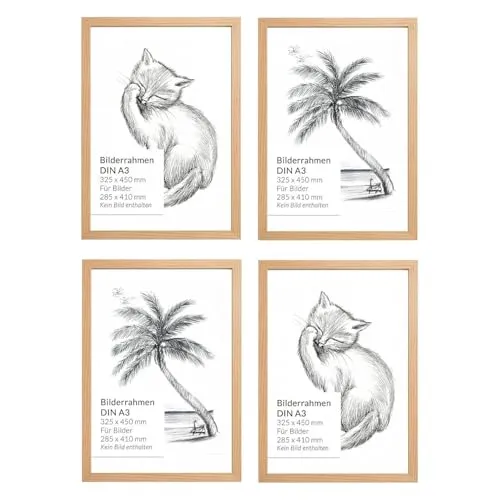 Easylight Bilderrahmen Set 4 Stück DIN A3 aus Holz - 4er Set DIN A3 Bilderrahmen aus Holz und bruchsicherem Kunststoff, ideal für Fotos, Urkunden und Kunstwerke. Flexibel aufhängbar, für Hoch- und Querformat geeignet – ein stilvoller Akzent für jeden Raum.