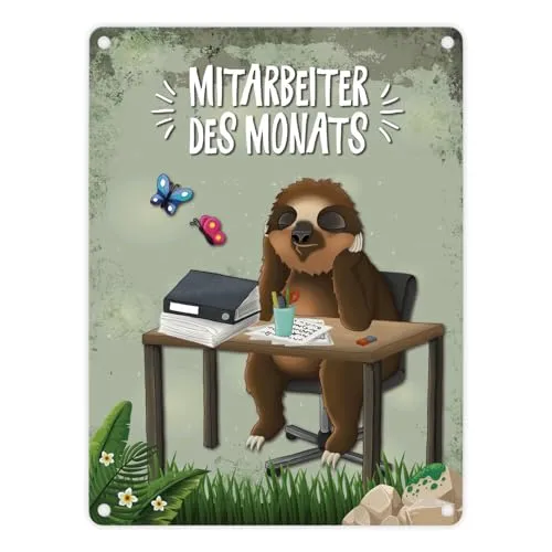 trendaffe - Metallschild mit Faultier Motiv und Spruch: Mitarbeiter des Monats
