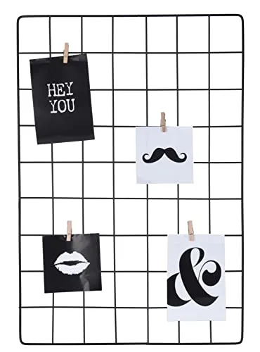 Spetebo Metall Gitter Bilderrahmen in schwarz - 56 x 38 cm - Fotohalter mit 4 Holzklammern - Fotowand Bildergalerie Wand Deko Foto Collage