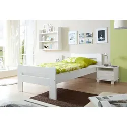 Mid.you Bett Ticaa 857651 Bert, Weiß, 100x200 cm - Massives Kiefernbett in Weiß, ideal für Kinderzimmer. Puristisches Design und hohe Qualität schaffen eine gemütliche Ruheoase für erholsame Nächte.