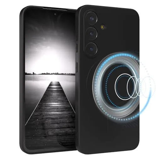 EAZY CASE - Silikonhülle magnetisch für Galaxy S25 FE Hülle Silikon Schwarz weich stoßfeste Magnet Handyhülle Schutzhülle mit Kameraschutz Dünn Schutz Cover TPU Bumper in Mattschwarz