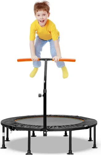 COSTWAY 110cm Mini Trampolin faltbar mit höhenverstellbarem Griff, Kindertrampolin 100 kg Belastbar Orange