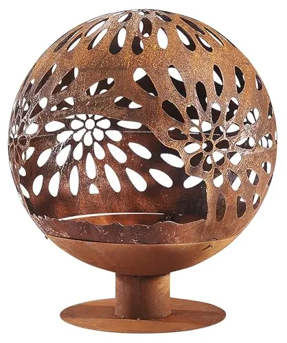Kobolo Feuerschale Feuerkorb Bloom Kugelform 60x60x69cm Durchmesser 60cm mit Motiv - Metall Rostoptik