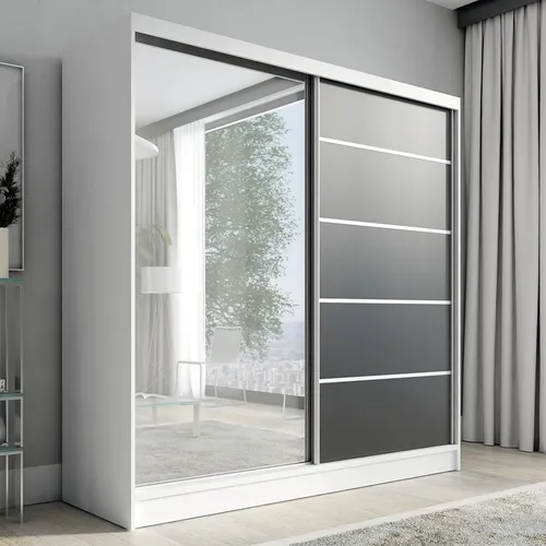 Schwebetürenschrank NERO 200 cm mit Spiegel - Moderne Schwebetürenschrank mit 2 Türen, hochwertigem Aluminium Schiebetürsystem und viel Stauraum - ideal für stilvolle Schlafzimmer.