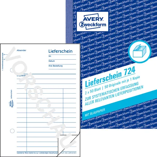Avery Zweckform Lieferschein 724 A6 2x50Blatt mit Blaupapier Formular NEU