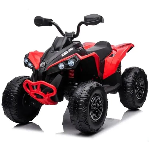 FINOOS Kinder-Elektroquad 24V, Can-am Renegade Kinder-Elektroauto 24V, LED-Leuchten, 24V, 4 x 200W-Motoren, Batterie: 24V 7Ah, weiche Eva-Räder (Rot)
