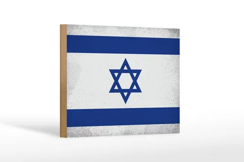 Holzschild Flagge Israel 18x12 cm Flag of Israel Vintage Deko Schild