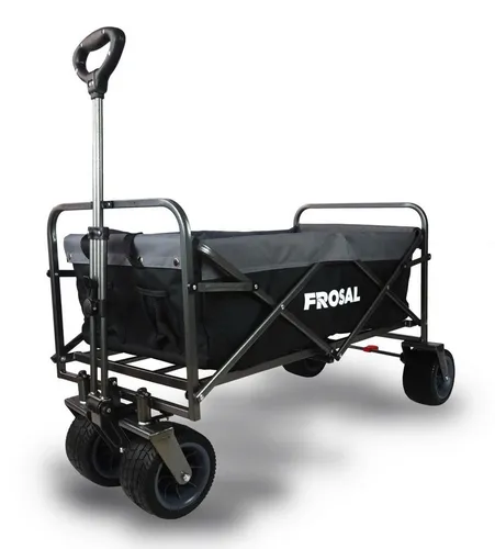 Frosal Bollerwagen Alex faltbar in schwarz/grau - Bollerwagen mit breiten Rädern und Bremse, ideal für Strand und Ausflüge, faltbar für einfachen Transport.
