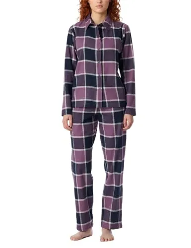 Schiesser Damen Schlafanzug Set lang mit Knopfleiste - Schlafanzüge für Damen aus weicher Baumwolle, klassisches Design mit Knöpfen und schmal zulaufenden Hosen für ein angenehmes Tragegefühl.