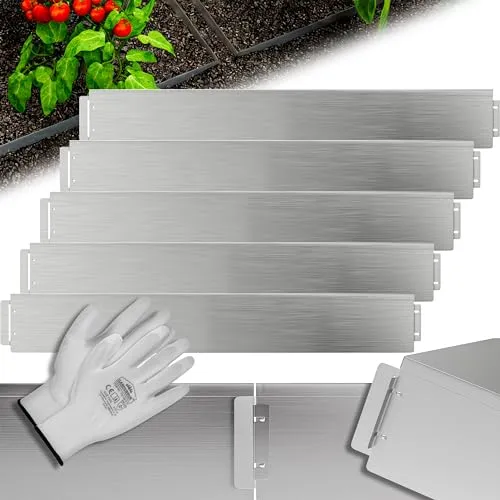 GARDEBRUK® Verzinkte Rasenkante 5m - 50m - Robuste Metall Rasenkante, die nicht rostet und wartungsfrei ist. Einfache Installation dank Stecksystem und inklusive Handschuhe für alle Gartenarbeiten.