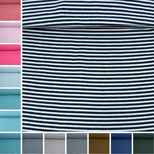 MAGAM-Stoffe Anni Ringel Bündchenstoff Feinstrick Oeko-Tex Meterware 50cm (Dunkelblau-Weiß)