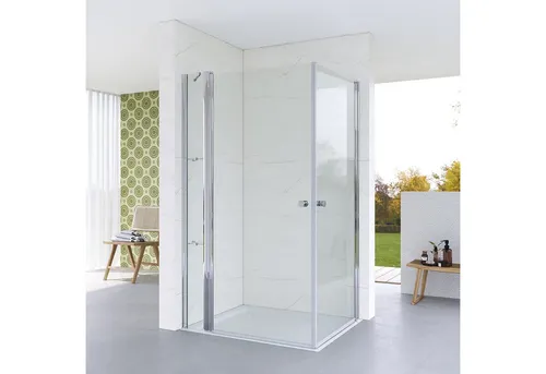 AQUABATOS Eckdusche Duschkabine Eckeinstieg Eckdusche Duschwand Duschabtrennung, BxT: 90x70 cm, Einscheiben-Sicherheitsglas (ESG) 5 mm, Pendeltür Glas Duschtür mit Festteil Drehtür mit Nebenteil Hebe Senk Funktion, rahmenlos, Breite wählbar, Echtglas, Klarglas, mit Verstellbereich, links und rechts montierbar, Sicherheitsglas, barrierefrei, mit Stabilisationsbügel und Duschablage