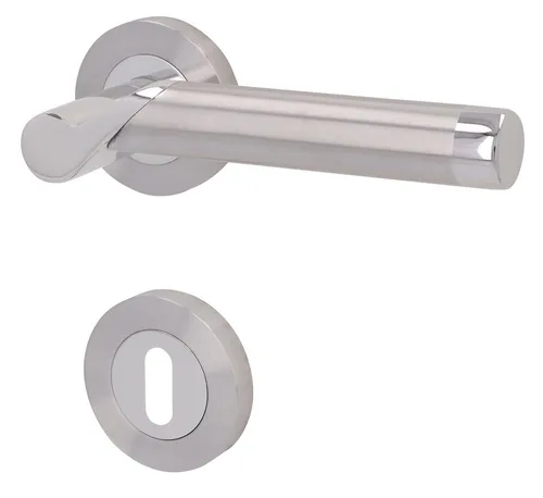 Alpertec Türbeschlag Rosettengarnitur L17/A173 für Zimmertüren - Moderne Rosettengarnitur in Chrom poliert und edelstahlfarbig satiniert, ideal für Zimmertüren mit Buntbartlochung. Stilvolles Design trifft auf einfache Montage für jeden Raum.