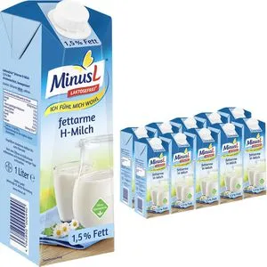 MinusL Milch fettarme H-Milch 1,5% laktosefrei, 10x 1L