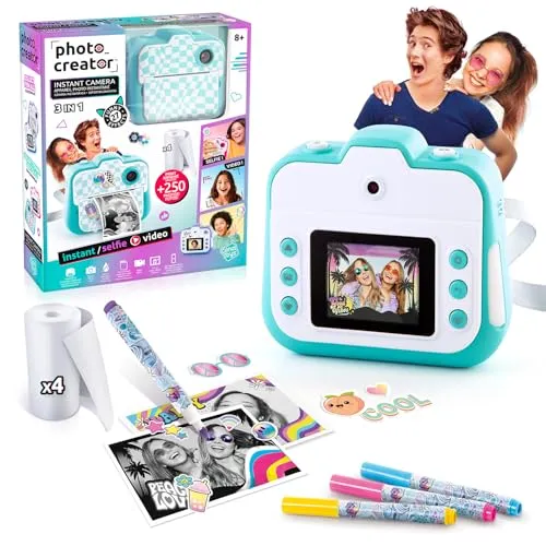 C Toys - Photo Creator – Kamera mit Sofortdruck Türkis für Kinder ab 8 Jahren – Selfie & Videokamera – Druck ohne Tinte auf Thermopapier – Geschenkidee – CLK 001T