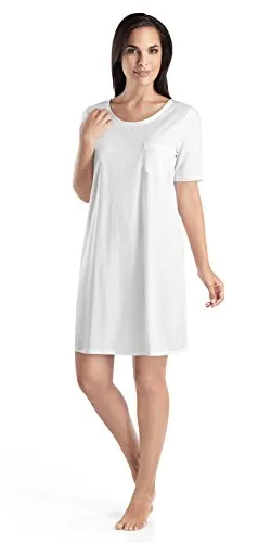 HANRO Damen Nachthemd 1/2 Arm Cotton Deluxe - Elegantes Nachthemd aus 100% merzerisierter Pima-Baumwolle, fließender Schnitt für höchsten Komfort und ideale Passform.