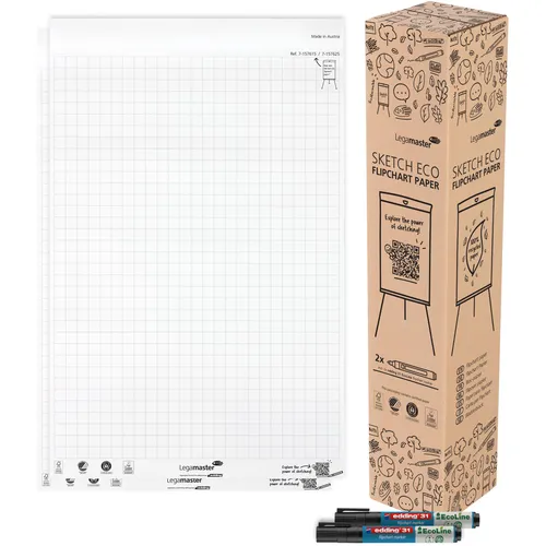 Legamaster Flipchart-Papier 7-157625 SKETCH ECO - Zubehör Planung: 2 Blöcke mit 50 Blatt aus Blauer Engel zertifiziertem Recyclingpapier, ideal für umweltbewusste Präsentationen.