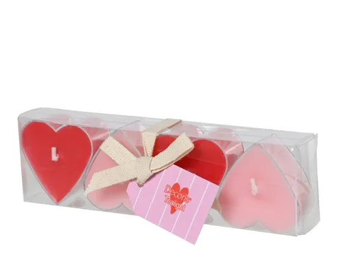 Decoris season decorations Teelicht, Teelichter Kerzen Paraffin 2x4cm Herzen 4 Stück Rot / Rosa