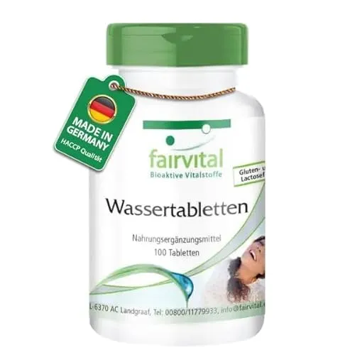Fairvital Wassertabletten - 100 Tabletten mit Brennnessel-Extrakt - Gewichtsmanagement: Hochdosierte, vegane Wassertabletten für effektive Entwässerung und bessere Bioverfügbarkeit ohne tierische Inhaltsstoffe.
