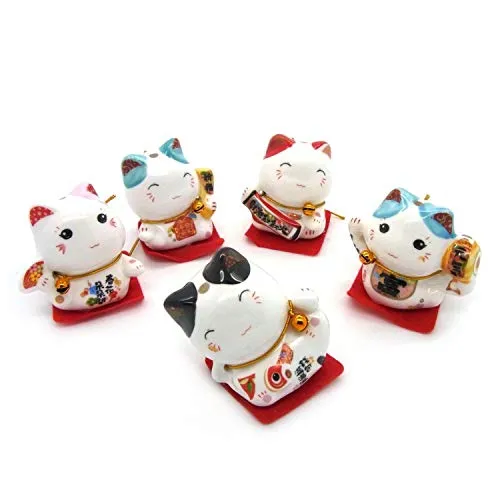 Starlet24 5er-Set Chinesische Glückskatzen aus Keramik Deko Glücksbringer Winkekatzen 131073