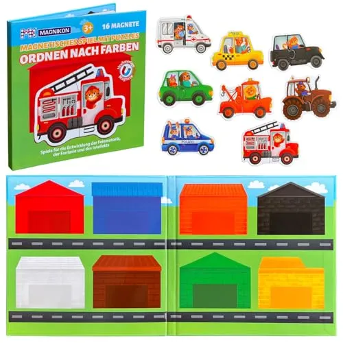 MAGNIKON Magnetpuzzle Ordnen nach Farben 16 Teile, Magnet Puzzles ab 2 Jahren, Magnetische Puzzles, Beschäftigung Flugzeug Kinder, Magnetspiel, Reisespiel, Spiele für unterwegs
