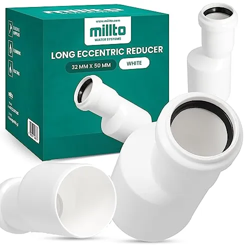 Millto™ Reduzierstück Exzentrisch 32 mm x 50 mm Lang Rohrreduzierung Reduziermuffe Reduzierung Abwasserrohrreduzierstück Wasserleitungsadapter Abwassersysteme PP Rohrverbinder Rohrverschraubung