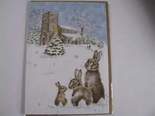 Wrendale Design Adventskalender Karte Silent Night Häschen im Schnee