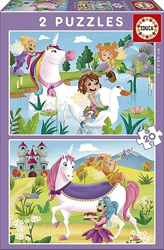 Educa - Puzzle 20 Teile für Kinder ab 3 Jahren | Einhörner und Feen, 2x20 Teile Puzzleset für Kinder ab 3 Jahren, Märchen (18064)