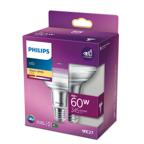 Philips LED Leuchtmittel R80 Glas Reflektor 4W = 60W E27 345lm warmweiß 2700K flood 36°