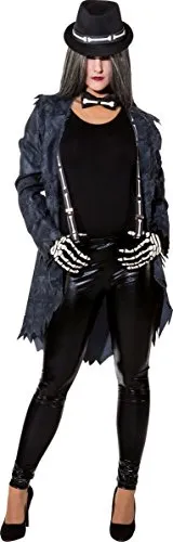 Skelett Kostüm Zubehör-Set Hut Fliege Hosenträger Handschuhe Fasching Halloween