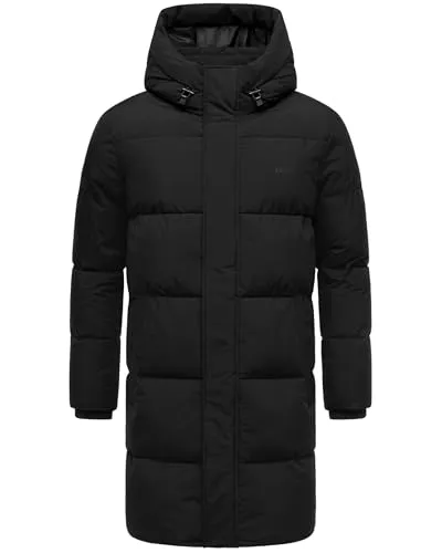 STONE HARBOUR Herren Steppmantel mit kuscheligem Fleece-Innenfutter warmer Wintermantel mit großer Kapuze Hadrieen XX Black Gr. 3XL