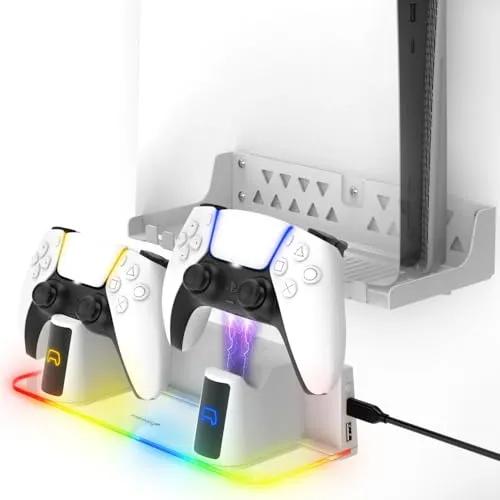 Fosmon Wandhalterungsset mit Ladestation für PS5 PlayStation 5, Weiß