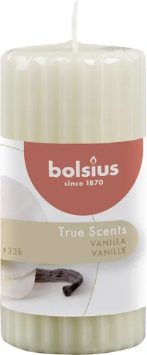Bolsius Duft Stumpenkerze geriffelt Vanille weiß , Höhe 12cm