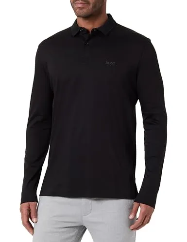 BOSS GREEN Langarm-Poloshirt Pirol - Schwarz M (48) - Herren-Shirts mit Logo-Stickerei, aus 100% Baumwolle für hohen Tragekomfort, ideal für einen lässigen Look.