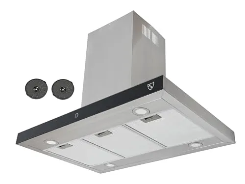K&H Dunstabzugshaube 90cm Inselhaube [UMLUFT & ABLUFT] - Abzugshaube Metall Fettfilter - Dunstabzug LED Beleuchtung - Cooker Hood 9 Leistungsstufen - ISA-90-600 m³/h - Energieklasse A+ (Edelstahl)