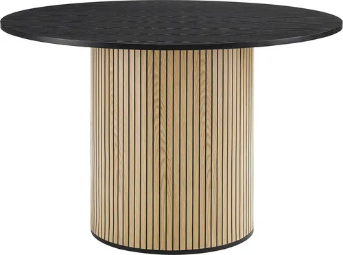 Esstisch SALESFEVER, schwarz, rund - 100 cm Durchmesser - Esstisch in Schwarz mit geriffeltem Eichenfurnier-Sockel, ideal für stilvolle Essbereiche und pflegeleicht dank mattschwarzer Tischplatte.
