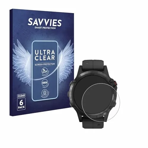 Savvies 6 Stück Schutzfolie für Garmin Fenix 5 Plus (47 mm) Displayschutz-Folie Ultra-Transparent