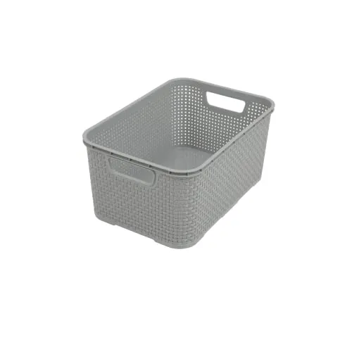 BranQ - Home essential universeller, multifunktionaler Korb in Rattan Design, Grösse S 7l, BPA-frei Kunststoff PP, Hellgrau, 28,5x19,5x12,9 cm