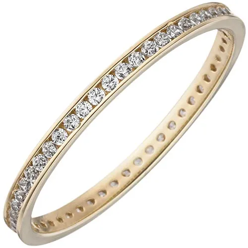 Schmaler Memory Ring aus 333 Gold Gelbgold mit Zirkonia rundum zeitlos Damen, Ringgröße:Innenumfang 56mm ~ Ø17.8mm
