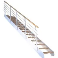 Treppe Kos 13 Stufen Eiche Geölt 85 cm Metallgeländer Weiß FSC®