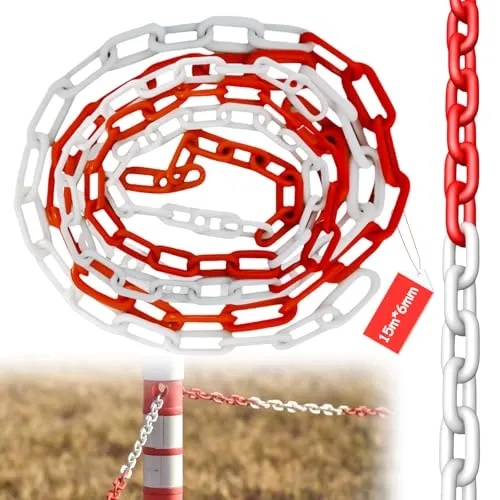 M x 6mm Absperrkette Kunststoffkette Absperrung Absperrkette Rot Weiß Kunststoff Warnkette Plastikkette Kunststoff-Gliederkette für Warnsicherheit Parkplatz Bau Absperren 15