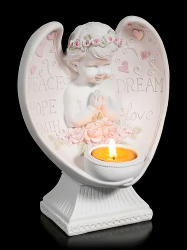 Teelichthalter - Engel Bub mit Herzen - Putte Cherubim Deko Kerzenhalter