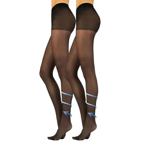 CALZITALY 2 Paar Stützstrumpfhose mit Mittlerer Kompression | Energizing Feinstrumpfhose | Hautfarbe, Schwarz | S, M, L | 40 DEN | Made in Italy (Schwarz, XL)