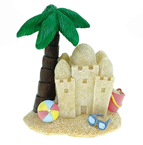 Kremers Schatzkiste Spardose Insel mit Sandburg 12 cm | Urlaubskasse Reisekasse | Handbemaltes Sparschwein | Geldgeschenk für Reiseliebhaber | Deko Sparbüchse