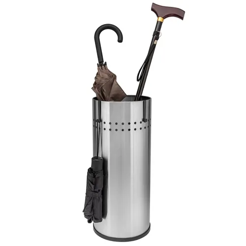 Bremermann Schirmständer 9518, silber, Höhe 50 cm, Edelstahl - Drohnenzubehör: Robuster Schirmständer aus rostfreiem Edelstahl mit herausnehmbarer Tropfschale und 2 Haken für Taschenschirme – vielseitig einsetzbar als Schirmständer oder Papierkorb.