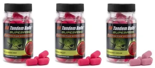 Tandem Baits Karpfen Futter Angelfutter Pop Ups Fluo Mini Dumbells Floating 3-er Set Flavour Mix Robin Red
