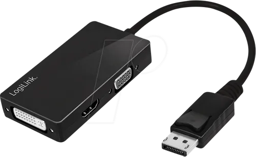 LogiLink CV0109 4K DisplayPort auf DVI/HDMI/VGA Adapter Schwarz - DVI-HDMI-Adapter mit 4K Auflösung, ermöglicht den gleichzeitigen Anschluss an DVI, HDMI und VGA für vielseitige Nutzung.