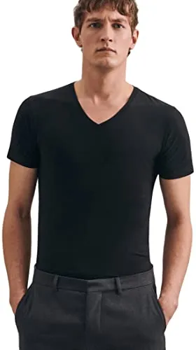 Seidensticker Herren T-Shirt - Regular Fit - Uni - V-Ausschnitt - Kurzarm - Stretch Schwarz (Schwarz 39) XL